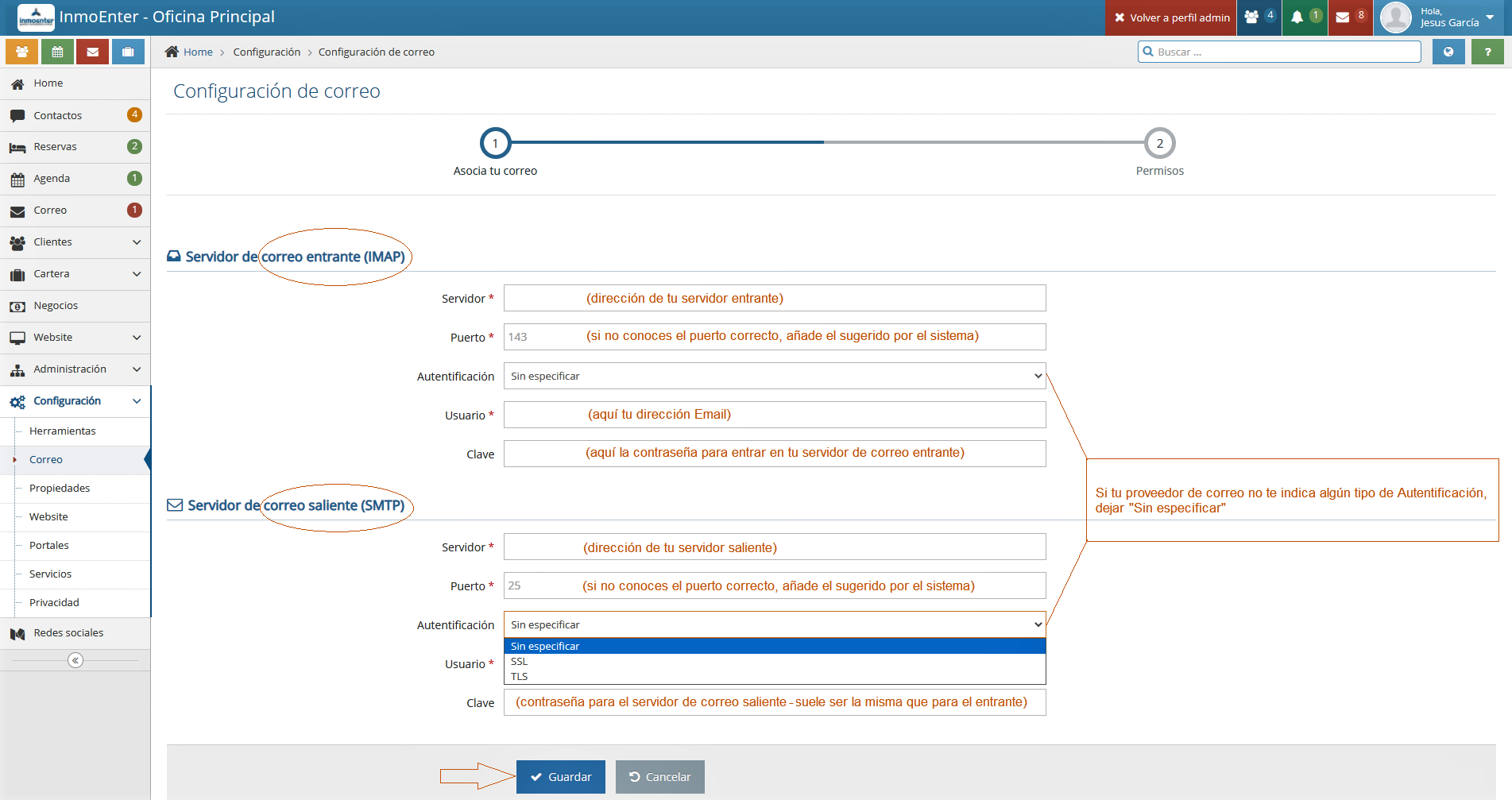 Inmoenter – Asociar Email IMAP 2