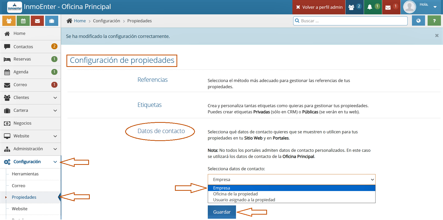 InmoEnter Cambiar datos de contacto propiedades 2