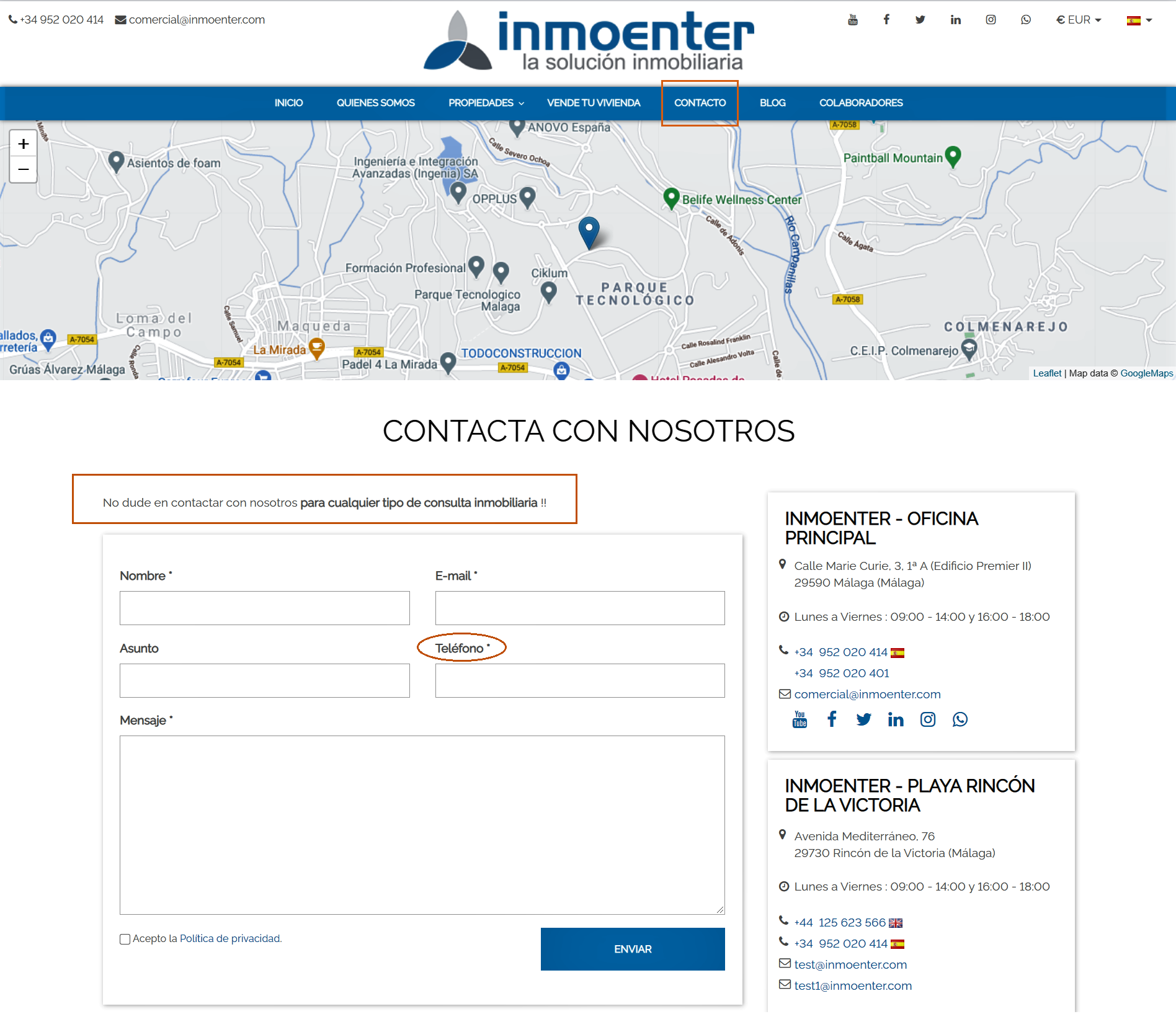 InmoEnter, Editar Página de Contacto 4