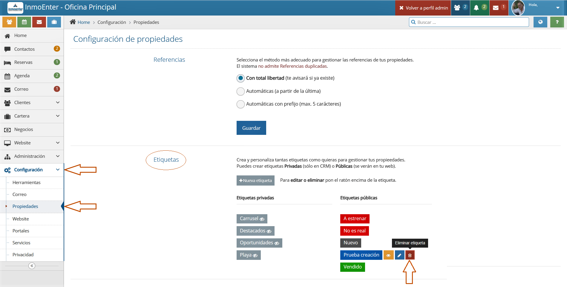 InmoEnter Eliminar etiqueta de propiedades 1