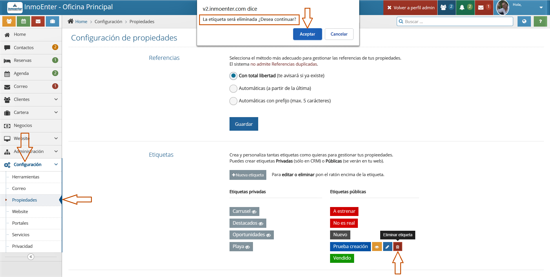 InmoEnter Eliminar etiqueta de propiedades 5